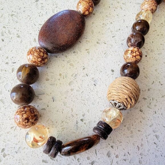 Artisan Wood, Amber & Fish Seed Agate Beaded Convertible Necklace or Bracelet - Picture 7 of 13